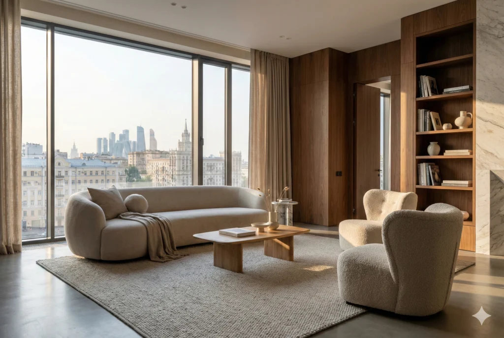 A bright Moscow apartment living room